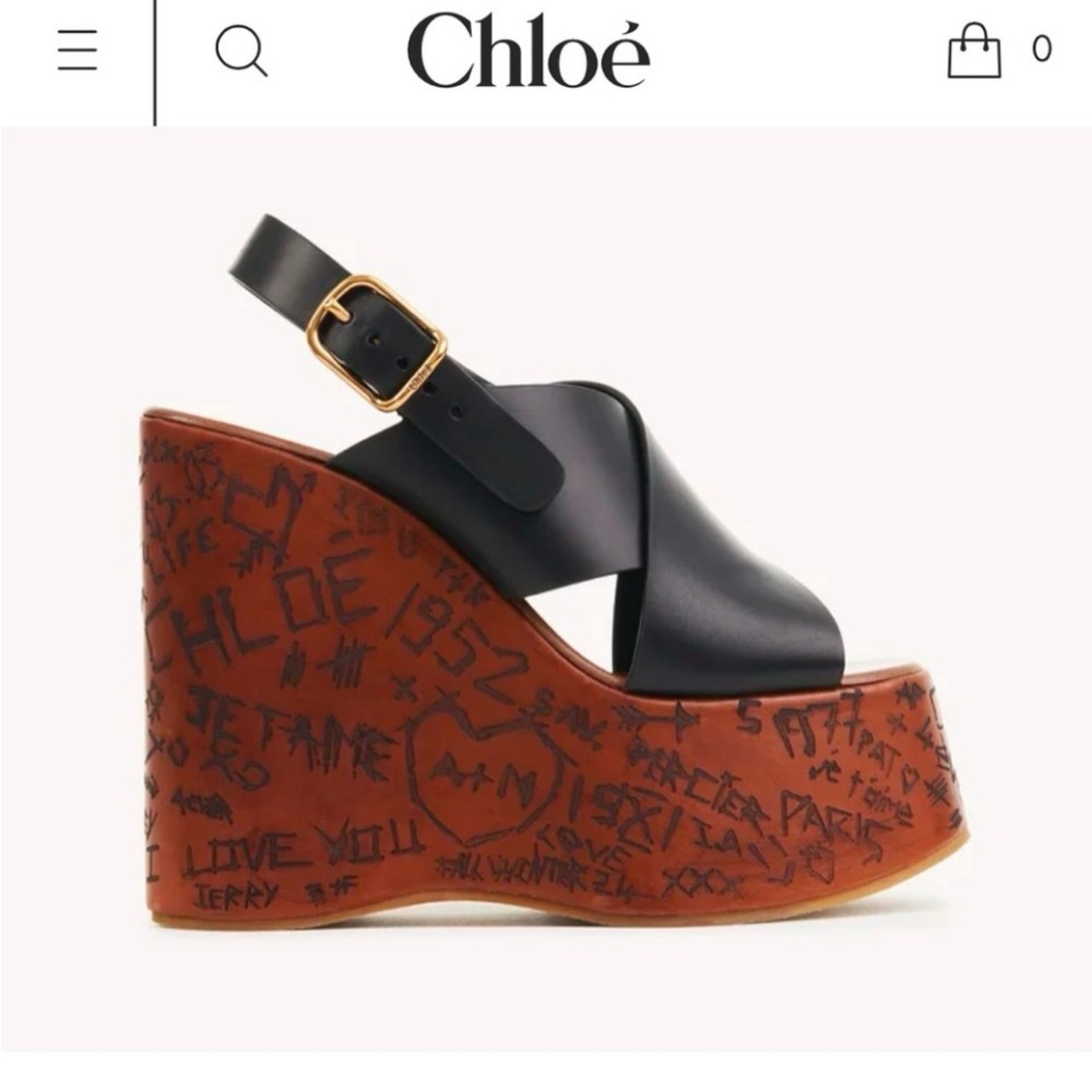 Black and Brown Leather Wedges with Cork Platform